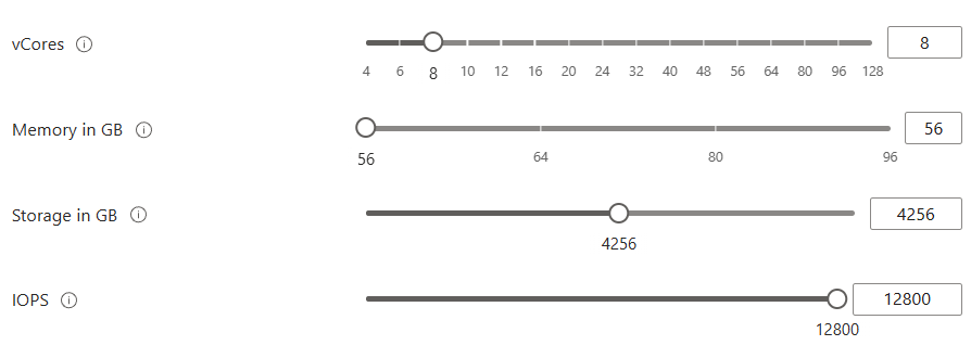 Screenshot of scaling your SQL managed instance resources independently in the Azure portal.