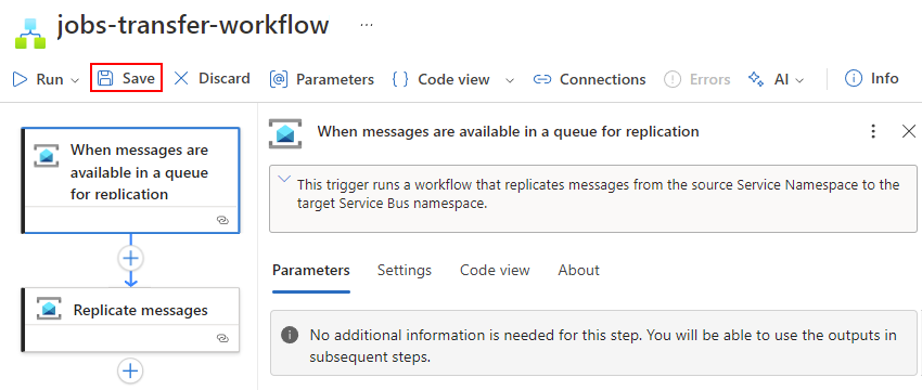 Screenshot shows the designer toolbar and the Save icon.