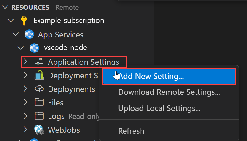 Screenshot of the Add New Setting command.