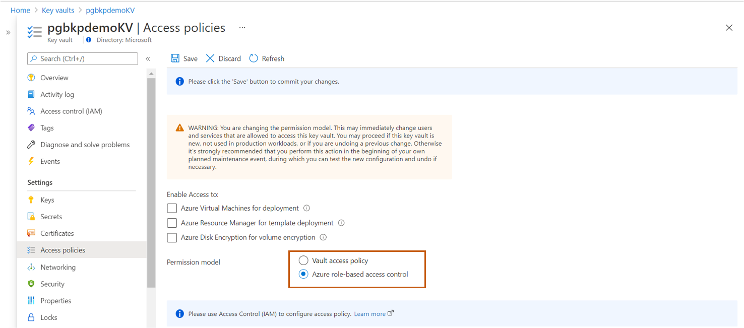 Screenshot that shows the option to provide Key Vault Secrets User access.