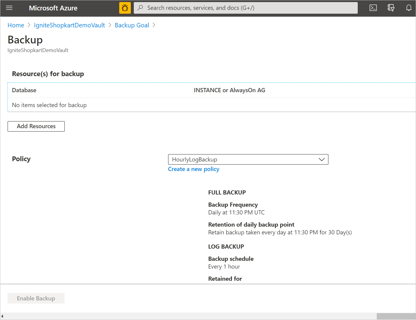 Screenshot that shows the Add Resources button.