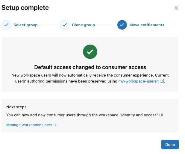Default access change completed.