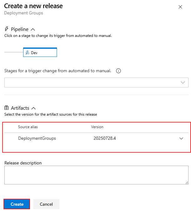 Screenshot that shows how to create a new release.