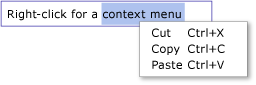 TextBox with context menu showing Cut, Copy, and Paste options