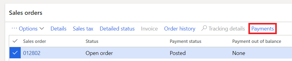 Screenshot of a call center order with the Payments button available.