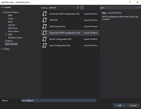 Screenshot of adding the tsconfig.json file.
