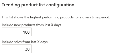 Skærmbillede af eksempel på standardparametre for tendensliste.