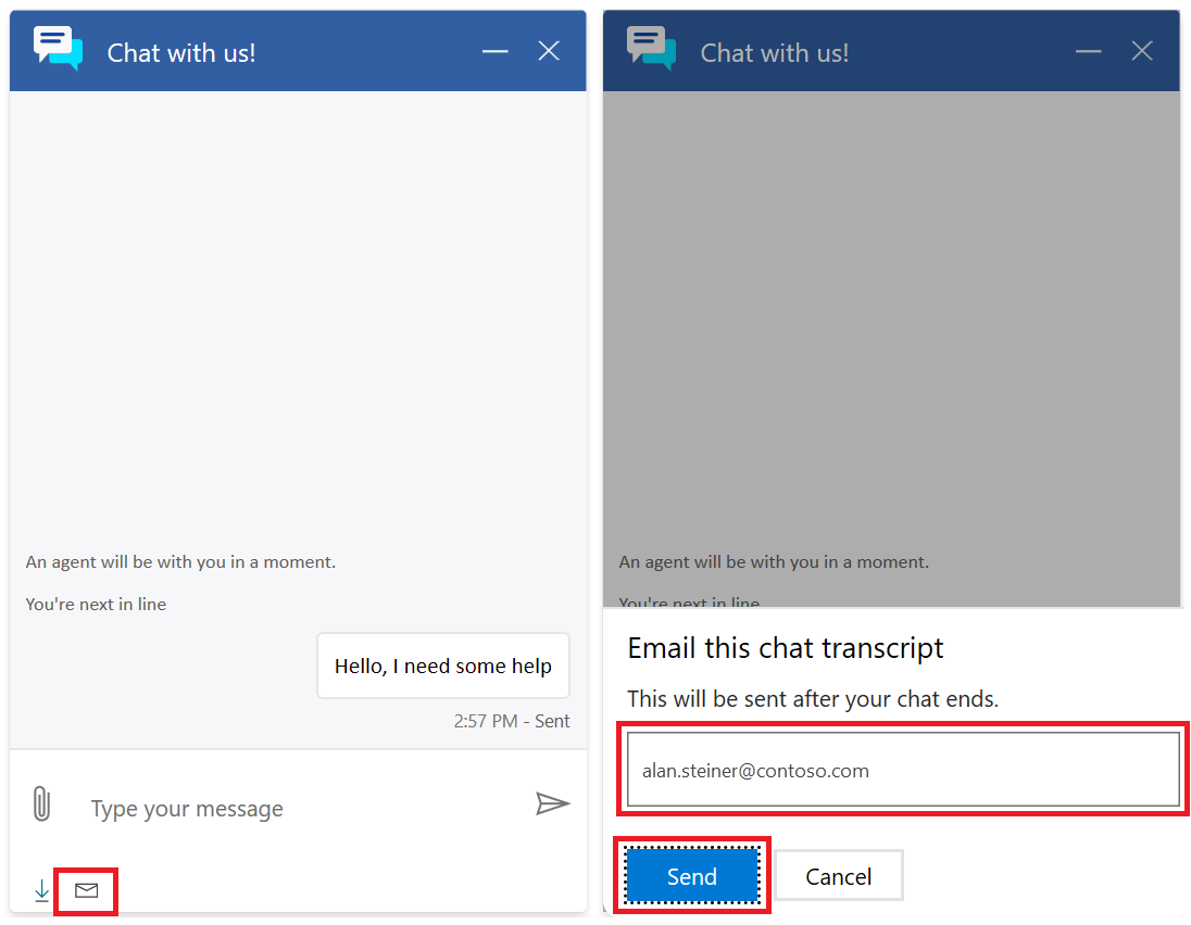 Sende mail med chatafskrift.