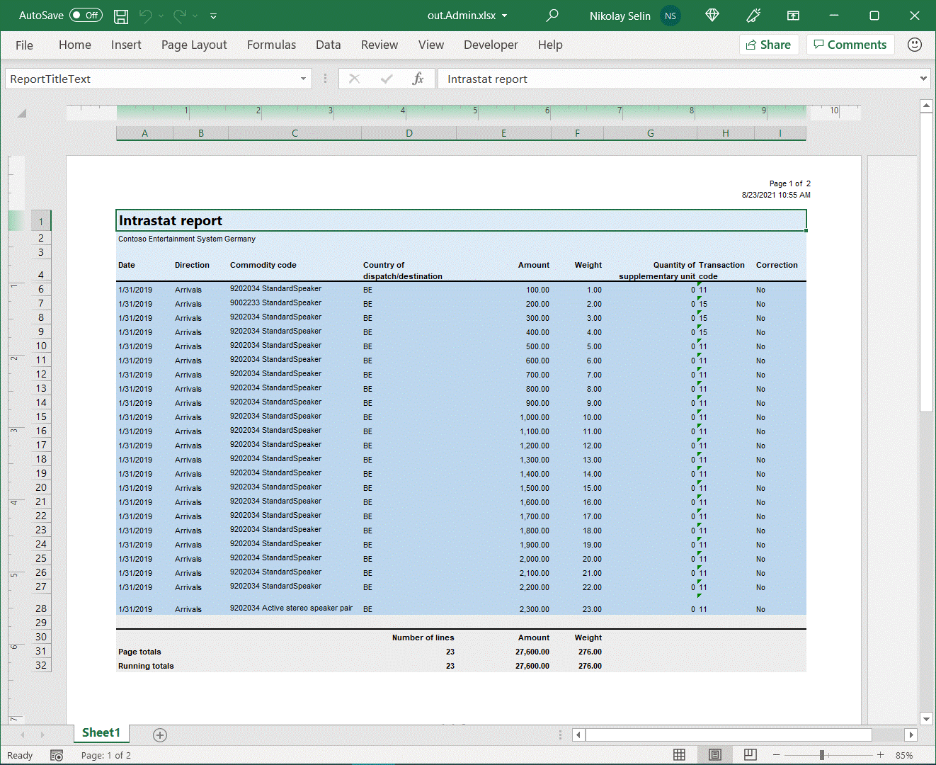 Opdateret genereret Excel-dokument i skrivebordsprogrammet.