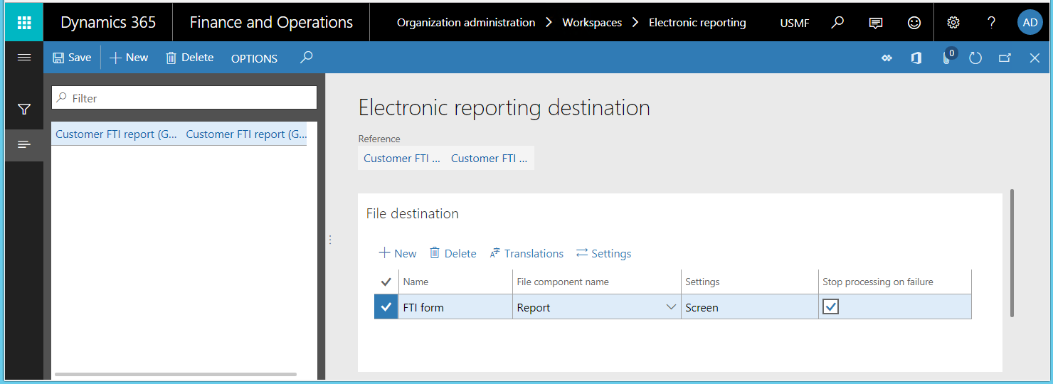 Destination for elektronisk rapportering.