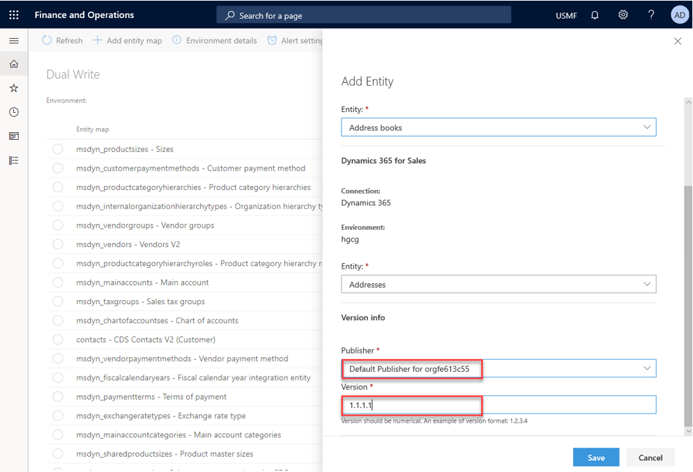 Screenshot of adding a new Address books table map.