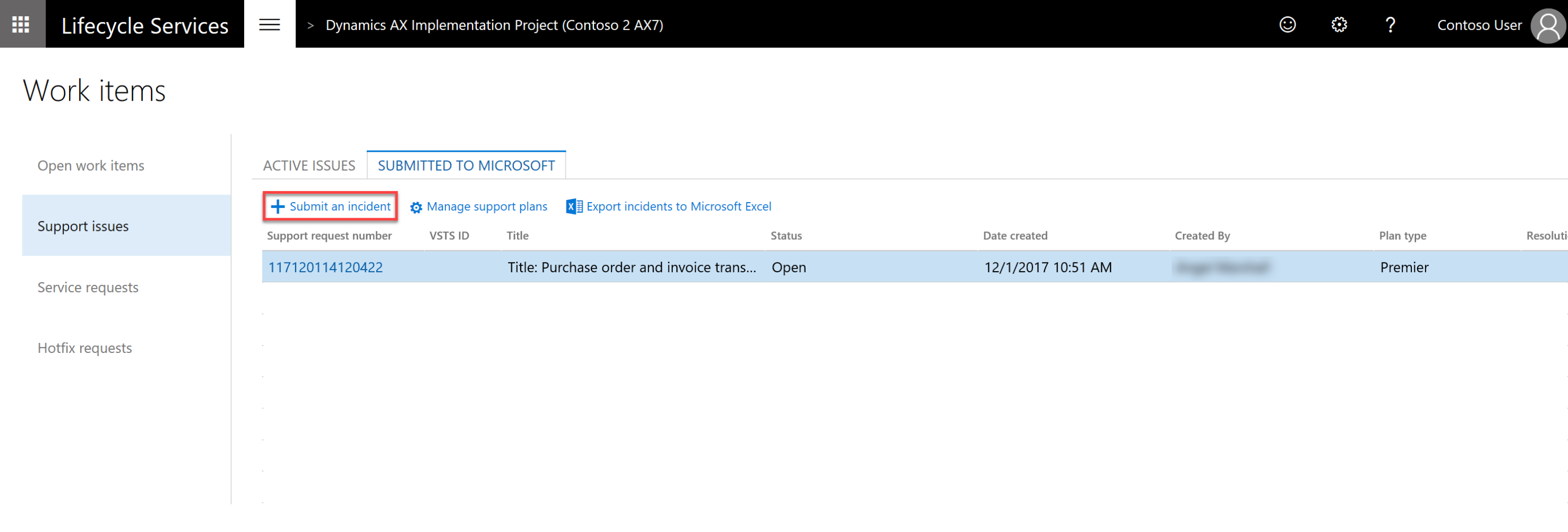 Screenshot of Support button.