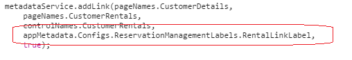 Screenshot of metadataService.addLink with a call to the config object.