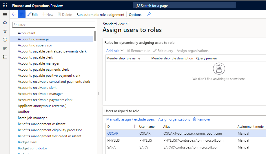 Screenshot of Assign users to role page.