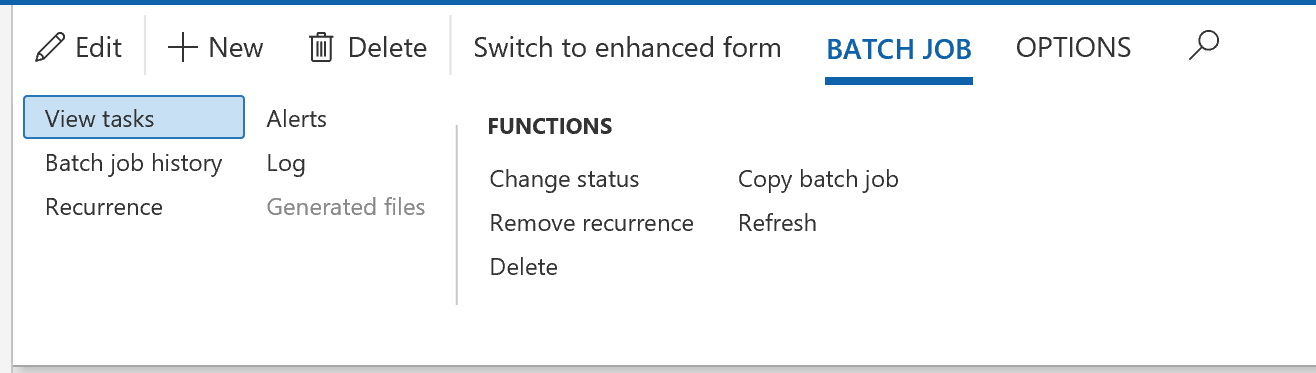 Screenshot of the legacy batch job form with the Alerts option on the Batch job tab.