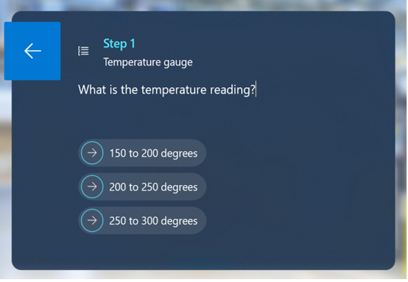 Eksempel på en ikke-lineær vejledning, der er oprettet i denne arbejdsproces, og som viser tre temperaturaflæsninger.