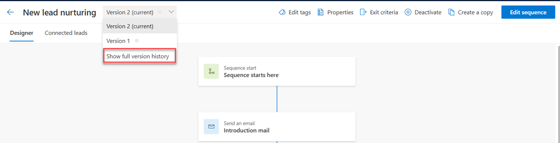 Vælg indstillingen Versionshistorik