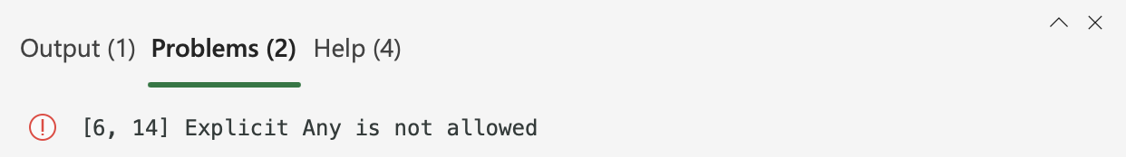 The explicit `any` error in the console window.