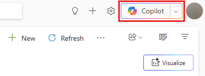 Screenshot, der viser knappen Copilot på en page.