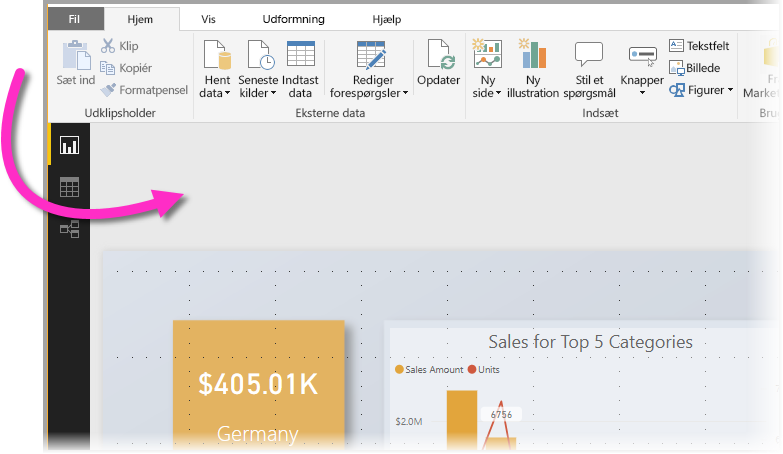 Skærmbillede af Power BI Desktop, der fremhæver baggrundsområdet.