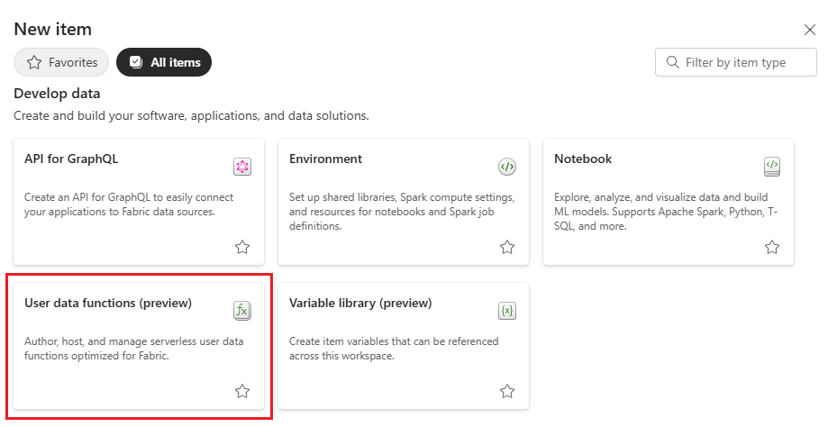 Et skærmbillede, der viser feltet med brugerdatafunktioner i menuen Nyt element.