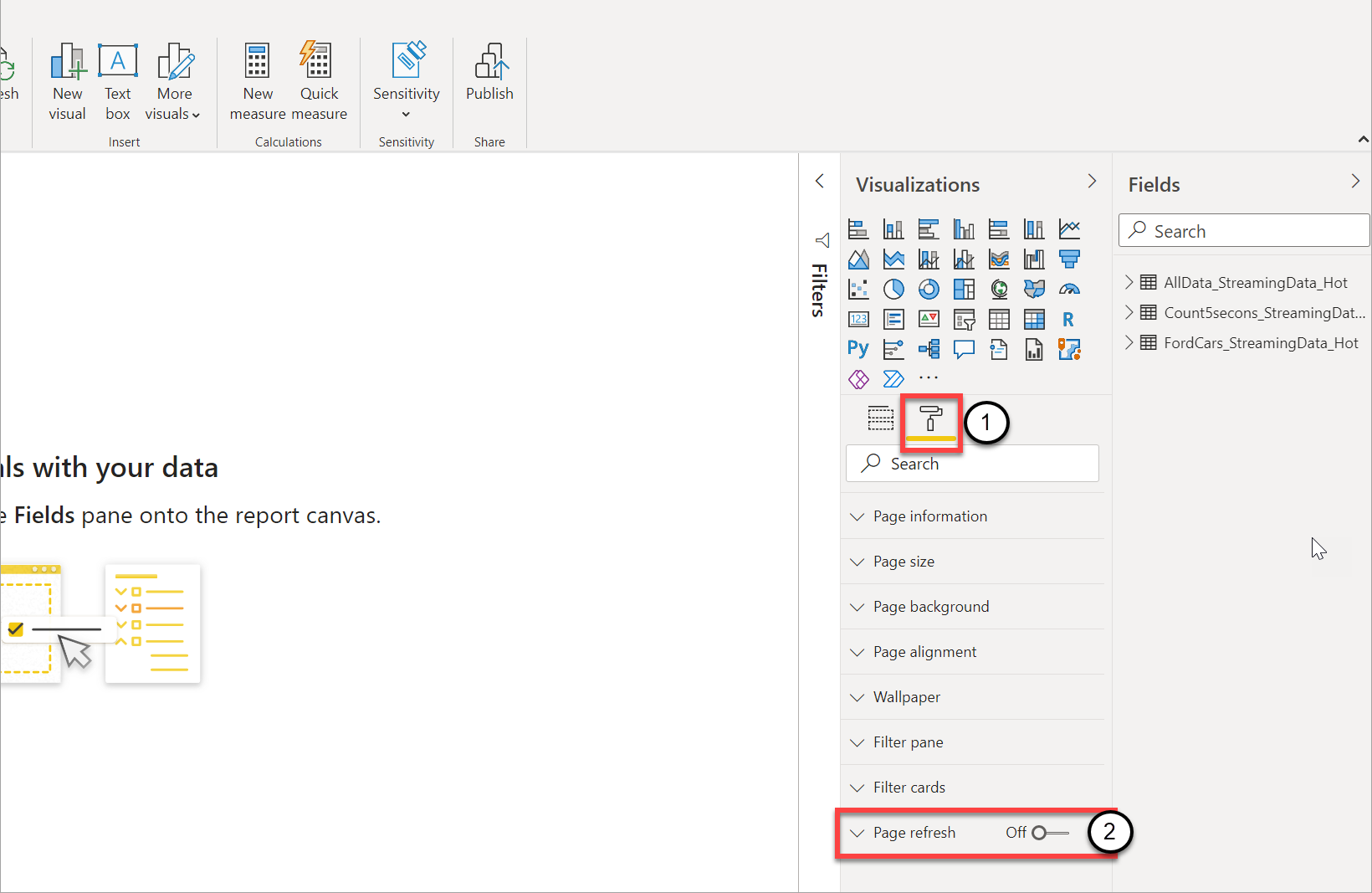 Skærmbillede, der viser valg til aktivering af automatisk sideopdatering.
