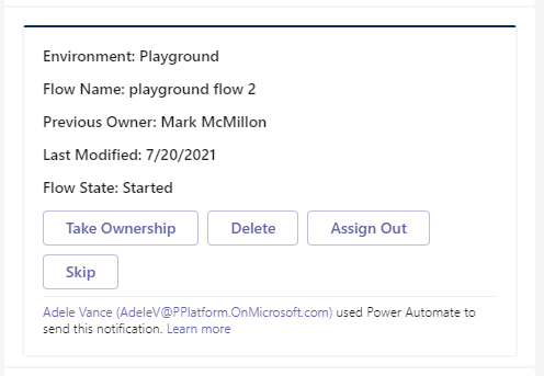 Skærmbillede, der viser eksempeltekst, der opfordrer ledere til at udføre handlinger på individuelle tabte objektelementer.