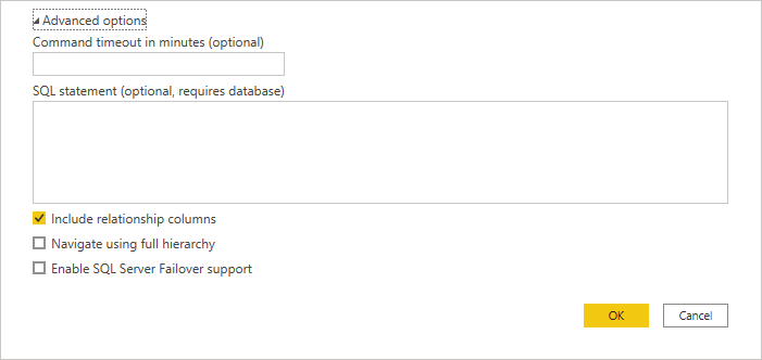 visning af avancerede muligheder tilgængelige i Power Query.