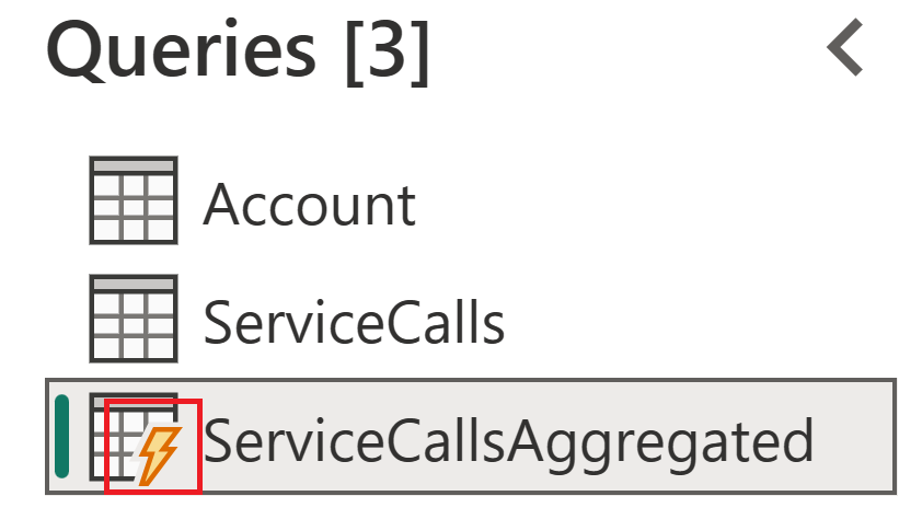 Skærmbillede af den beregnede tabel med fremhævet det beregnede ikon.