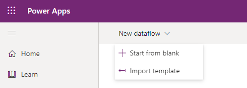 Importer Power Query-skabelon i Power Platform-dataflows.