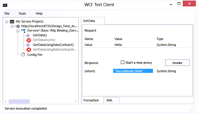 Screenshot that shows the result displayed in the Response box in the GetData tab.