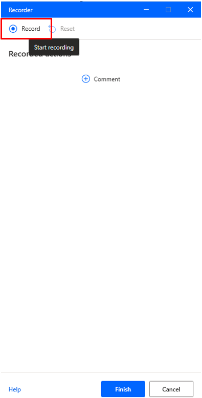 Screenshot of the Start recording button in Desktop recorder.