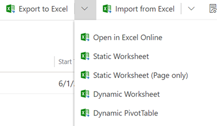 Screenshot of the option to export rows from a table into Excel.
