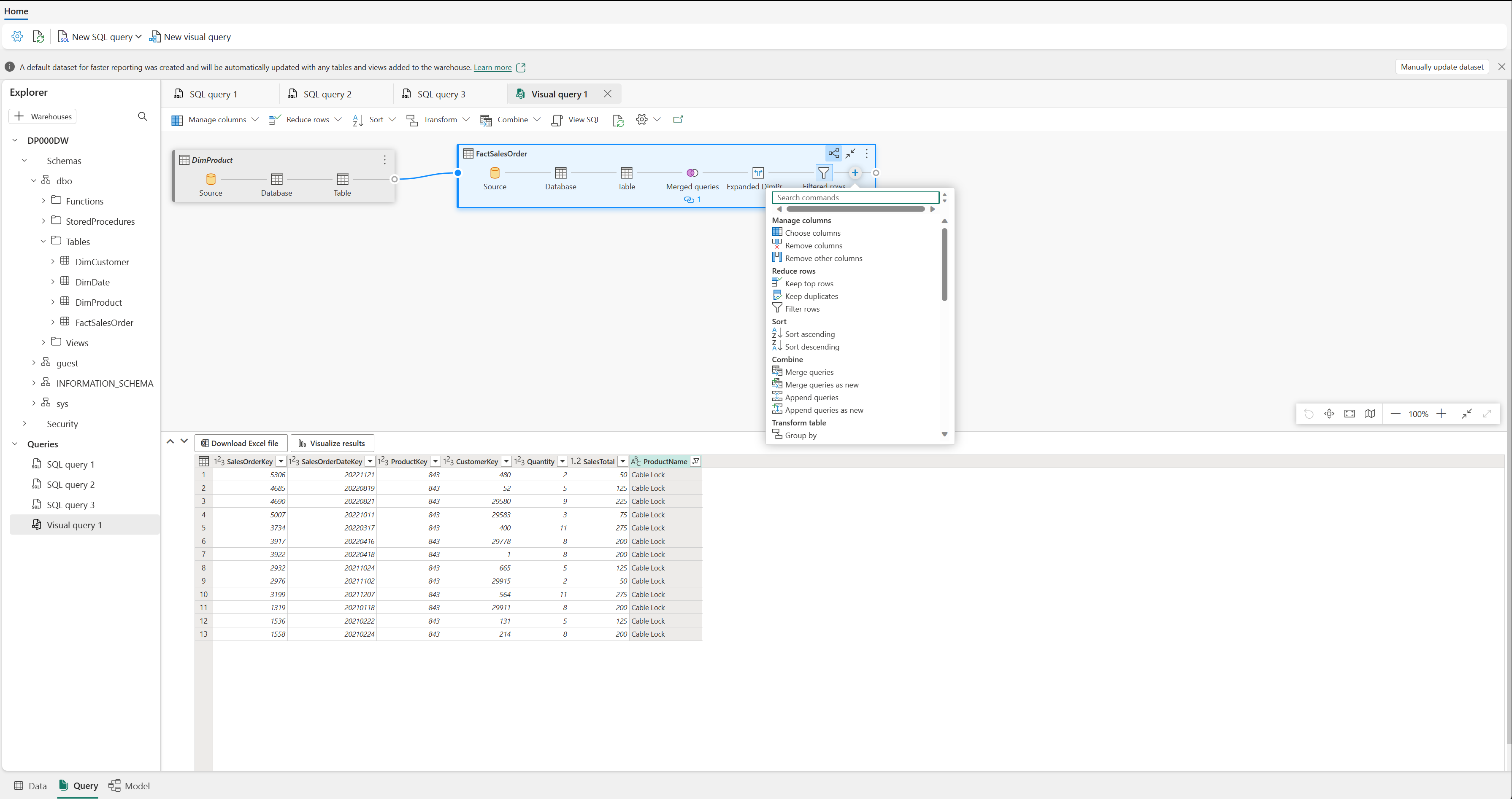 Skærmbillede af Visual Query Editor.