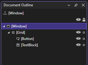 Screenshot that shows the Document Outline window in Visual Studio.