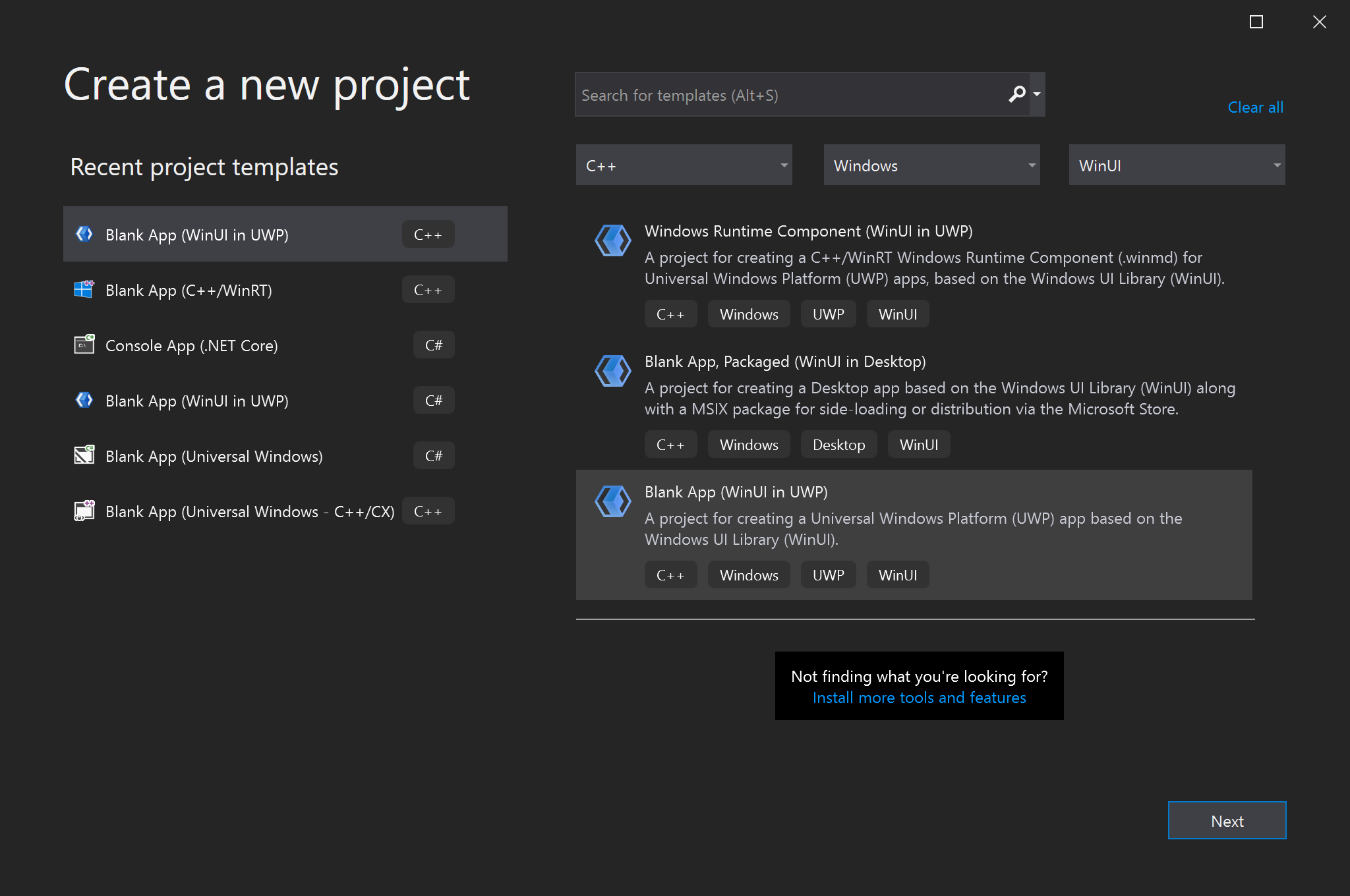 WinUI Blank App (Packaged) Project Template