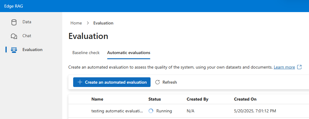 Screenshot zeigt die Ergebnisse einer automatischen Auswertung, einschließlich Metriken und Auswertungsdetails.