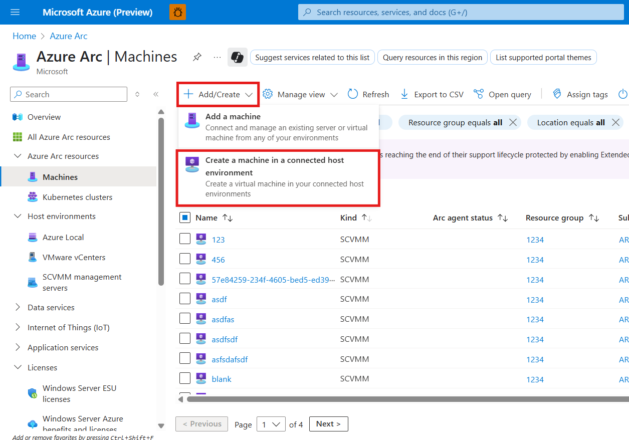 Screenshot des Bildschirms „Maschine erstellen”