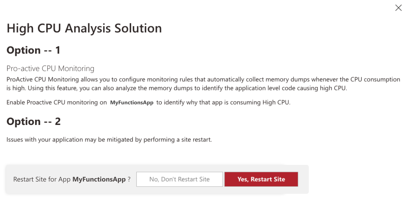 Screenshot einer empfohlenen Lösung vom Detektor für erhöhte CPU-Auslastung