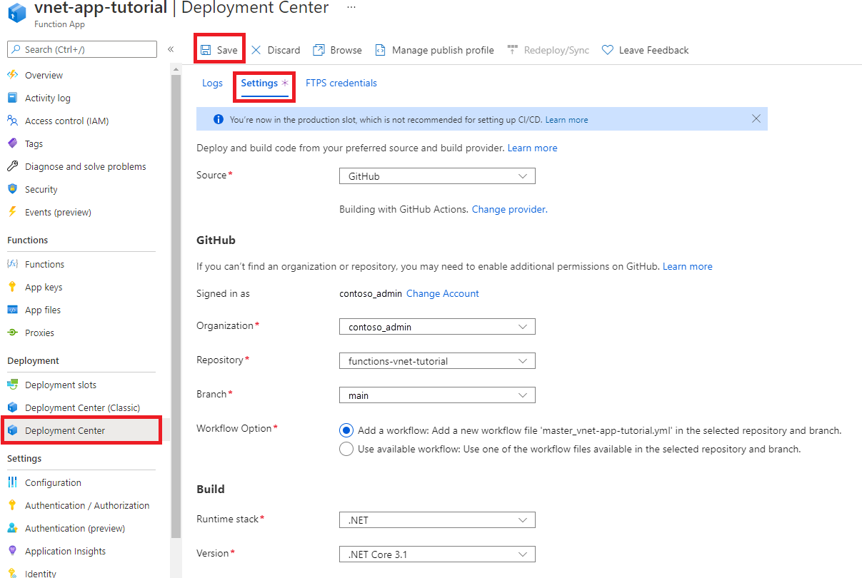 Screenshot zum Bereitstellen von Azure Functions Code über das Portal.
