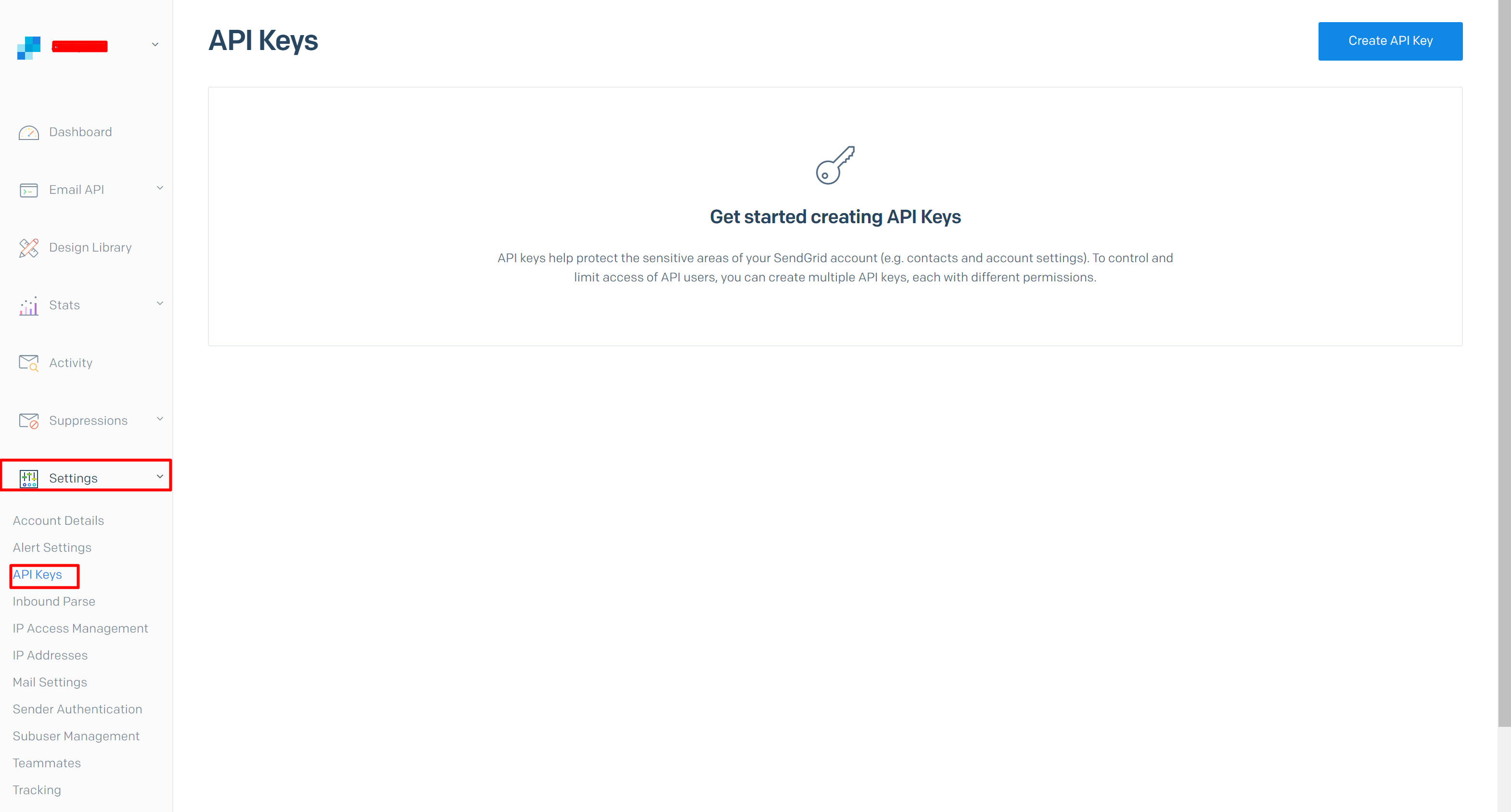Screenshot der Navigation im SendGrid-Dashboard.