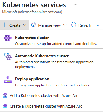 Screenshot: Einstiegspunkt zum Erstellen eines AKS&nbsp;Automatic-Clusters im Azure-Portal