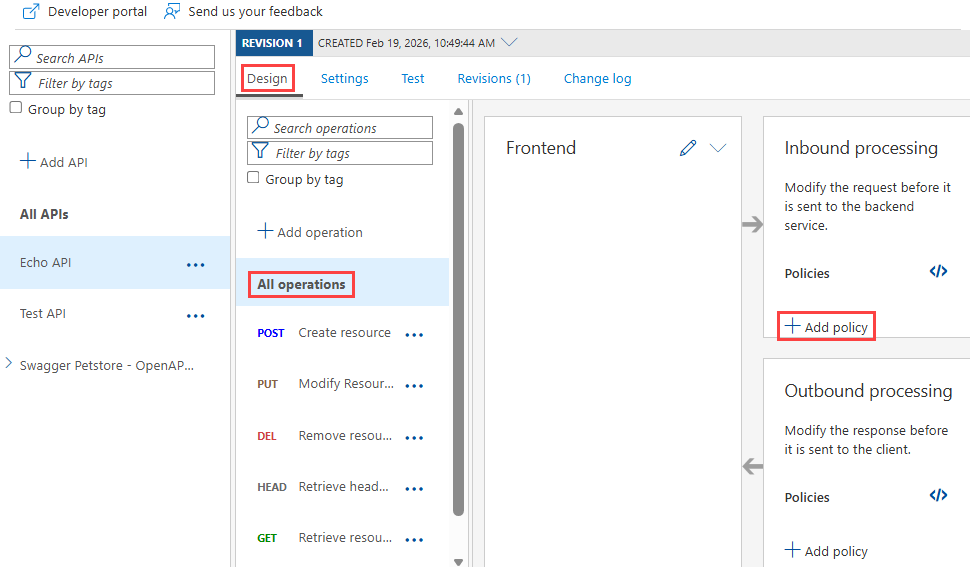 Hinzufügen einer Richtlinie in API Management