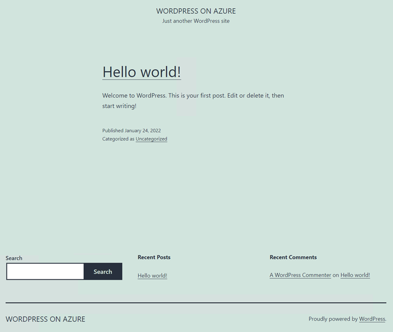 Screenshot der WordPress-Website auf Azure App Service.