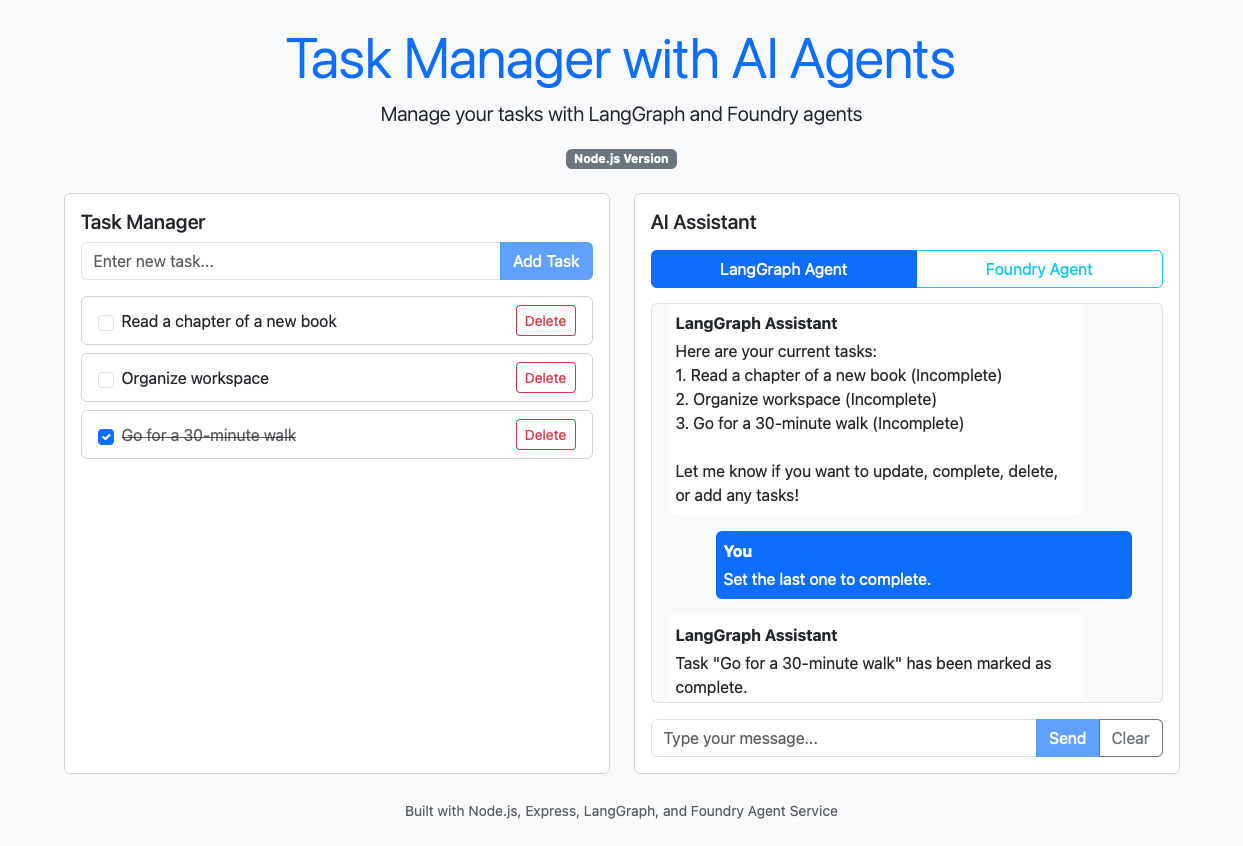 Screenshot einer Chatabschlusssitzung mit einem LangGraph-Agent.