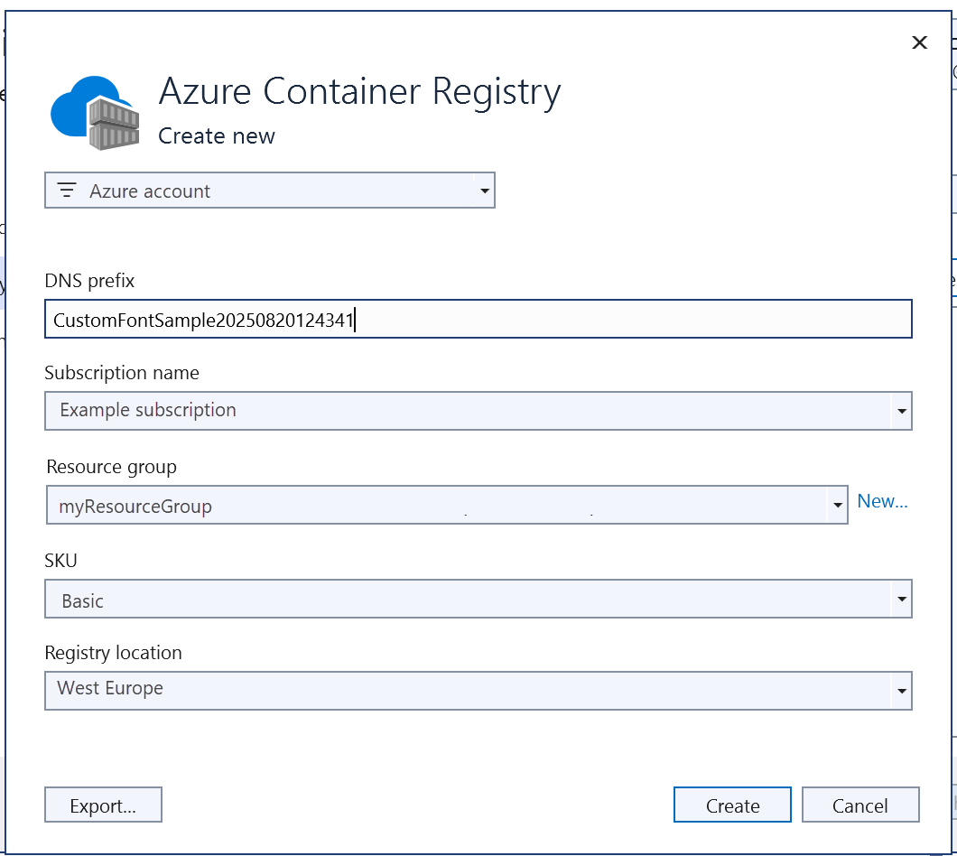 Screenshot des Azure-Containerregistrierungsfensters.
