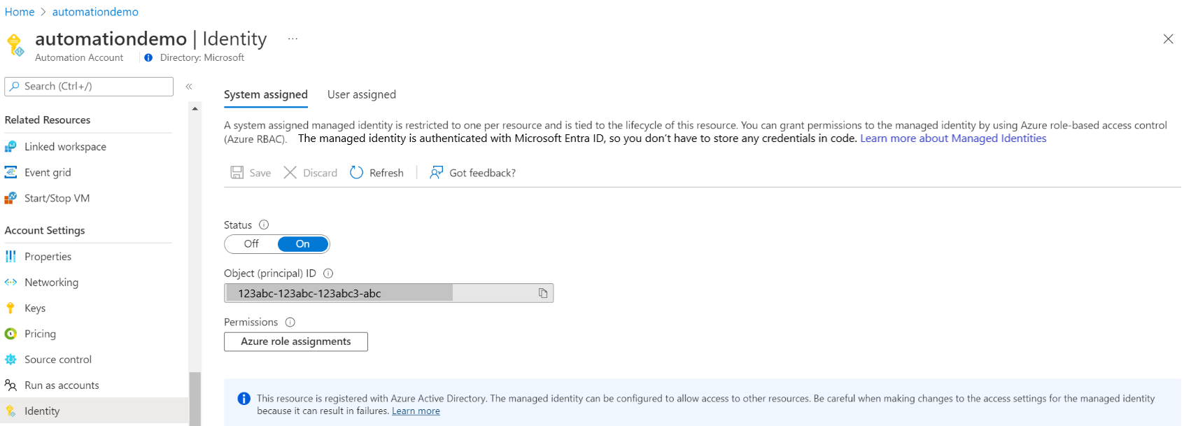 Zuweisen einer Rolle in der systemseitig zugewiesenen Identität im Azure-Portal.