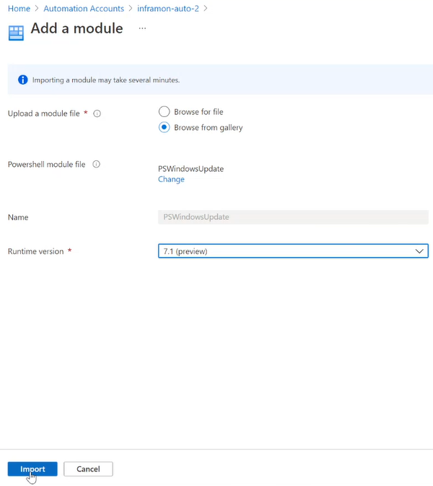 Screenshot: Importieren von Modulen in Ihr Automation-Konto.