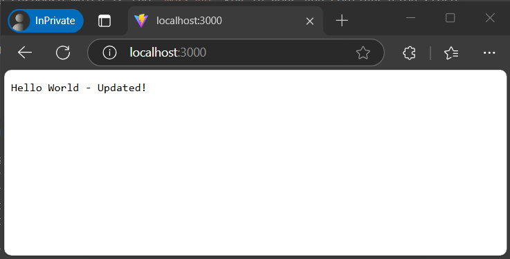Screenshot des Browsers mit einer aktualisierten Nachricht aus der Appkonfiguration.