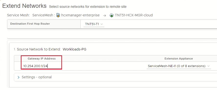 Screenshot, der den Eintrag einer Gateway-IP-Adresse zeigt.